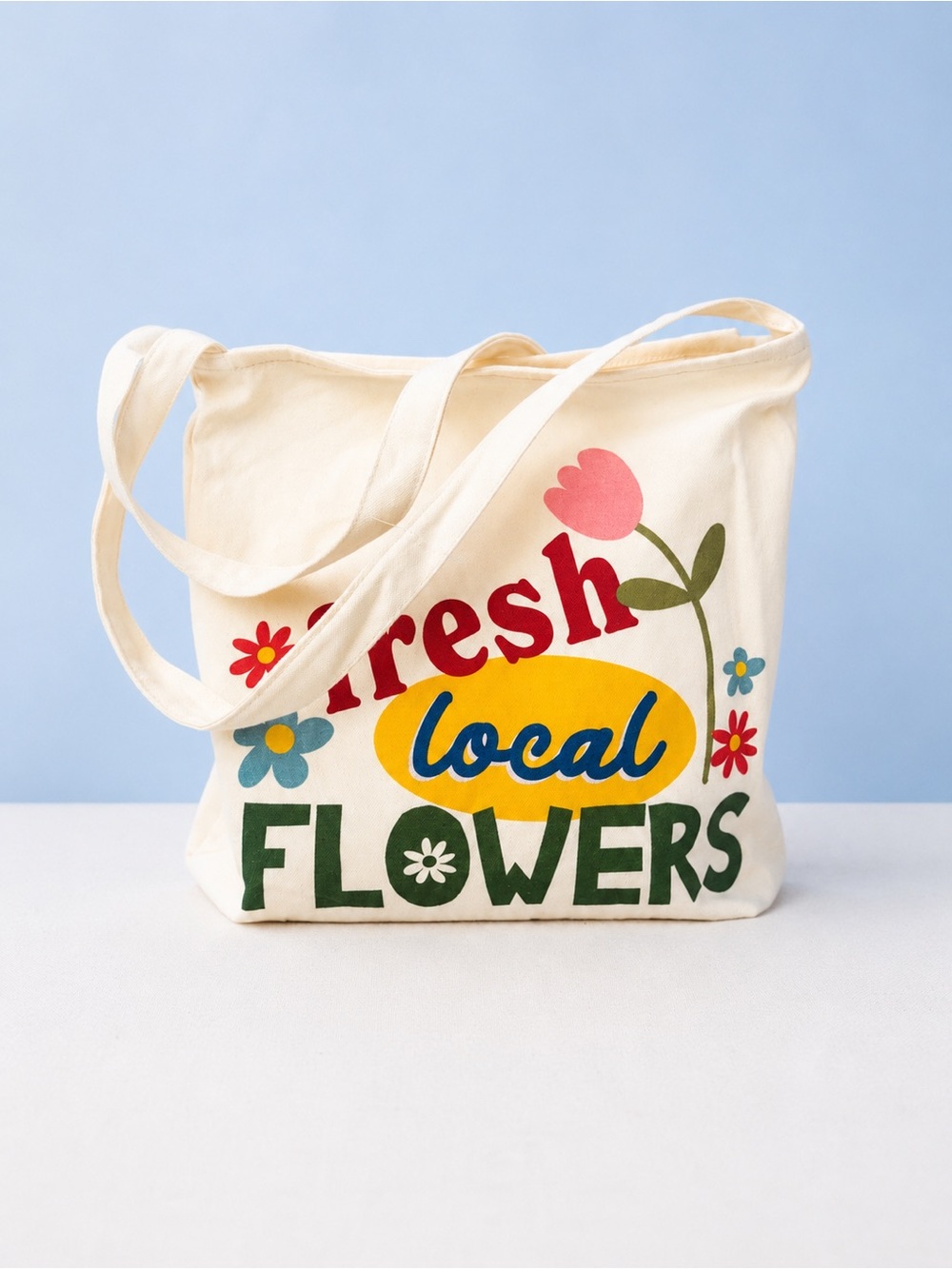 Fresh Local Flowers Canvas Tote Bag – Reusable Eco Shopping Bag